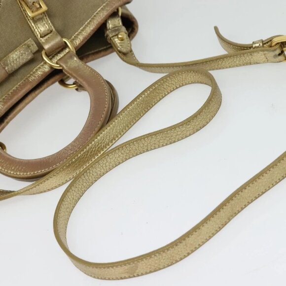 PRADA Logo jacquard Hand Bag Canvas 2way Beige Gold Auth 141533 - Picture 8 of 16